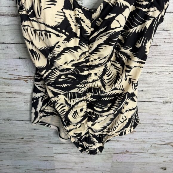 Maxine Of Hollywood cream black floral Ruched One Piece Swimsuit, 22W - Picture 2 of 9